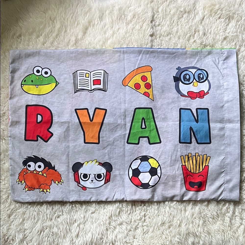 Like New - Ryan's World Colorful Cartoon Character Pillowcase